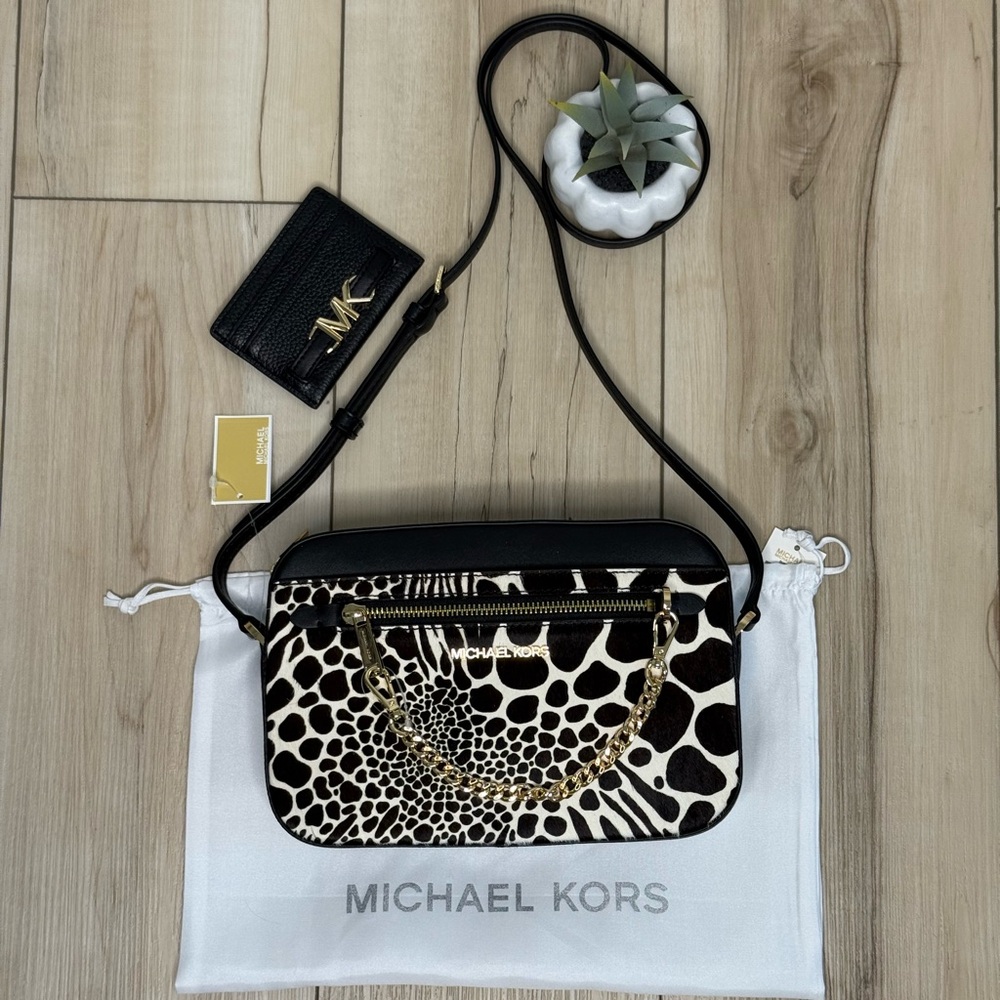 3pcs MICHAEL KORS EW Chain Crossbody Bag, Large Reed Card Holder & Dust Bag NWT
